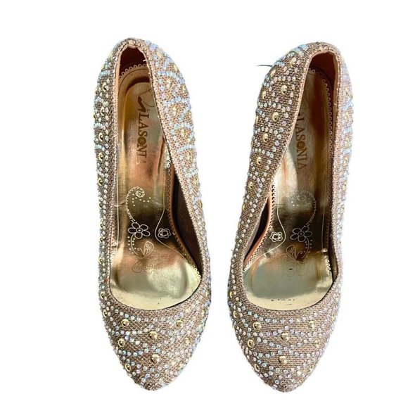 Silver Rhinestone Size 6.5 Thin High Heels Platform Stiletto Party Shoes Lasonia - Picture 15 of 15